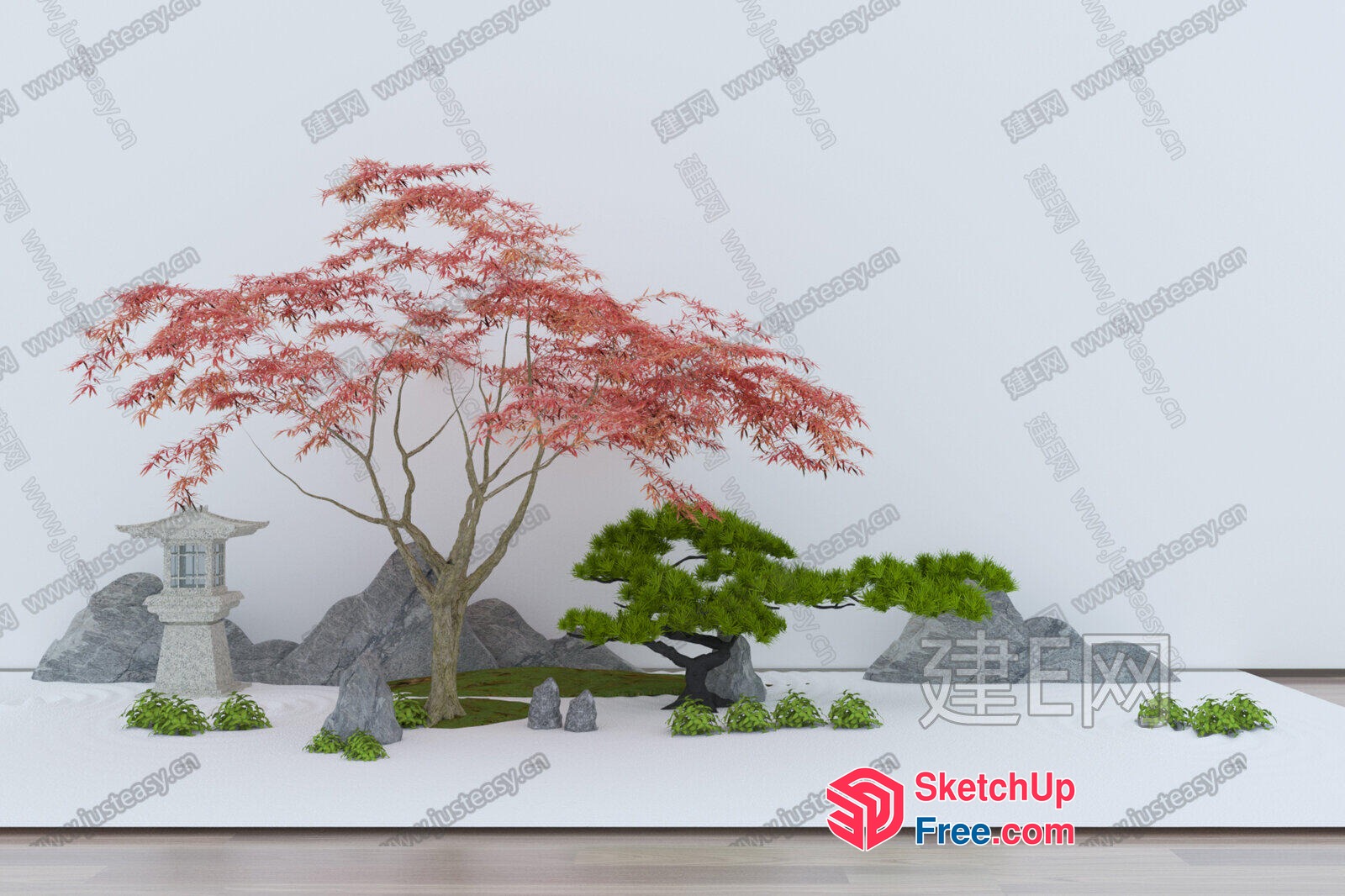 Elegant Japanese-Inspired Landscape With Lush Trees And Stones 3D SketchUp File
