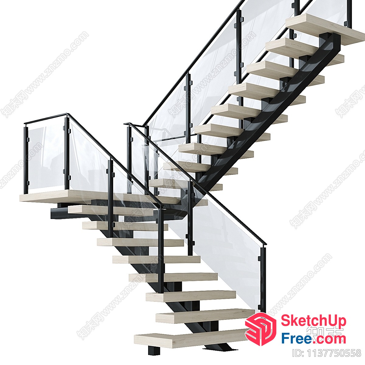 Modern Minimalist Glass And Wood Staircase 3D SketchUp File