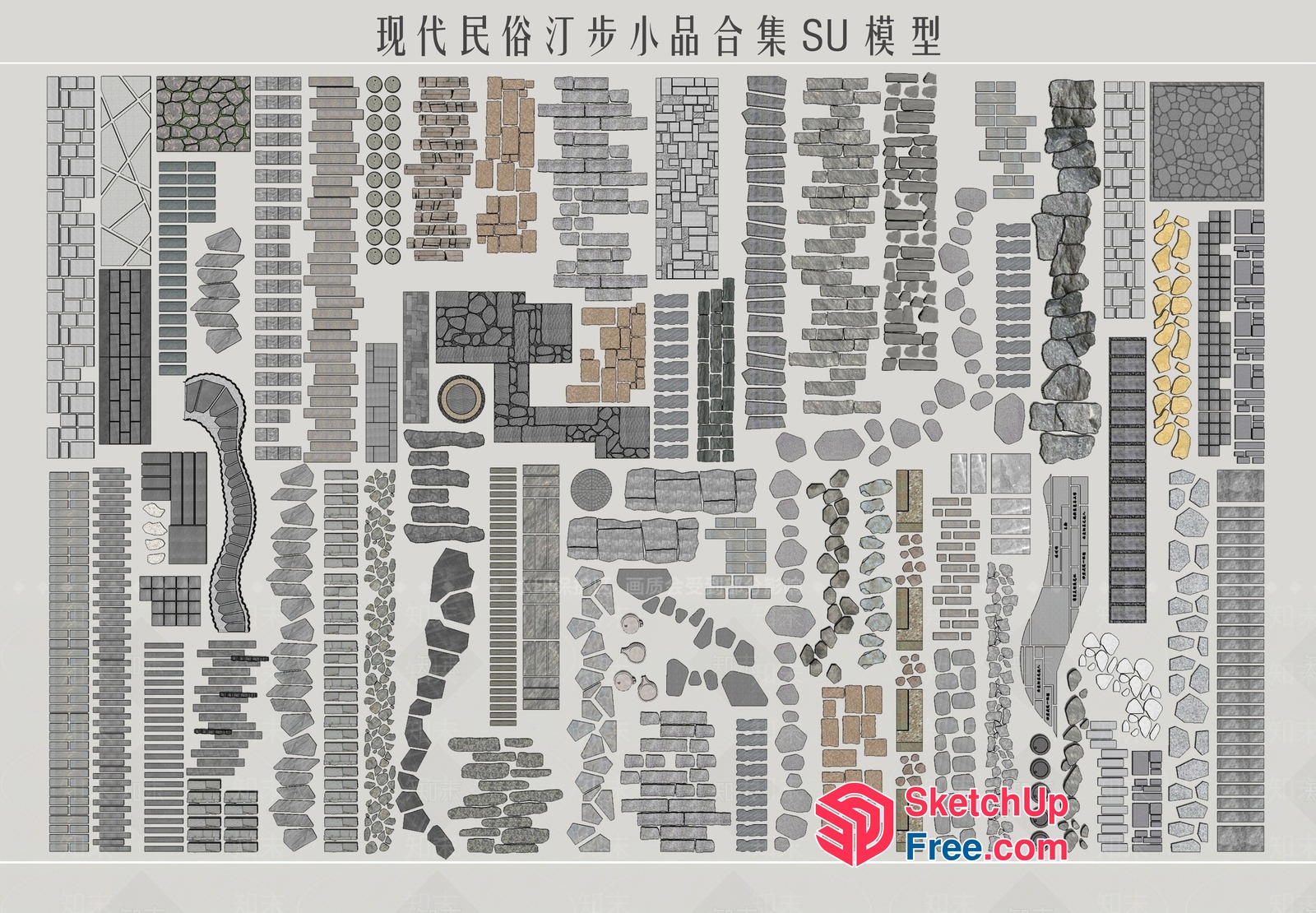 Asian Style Stone Mosaic Patterns 3D SketchUp File