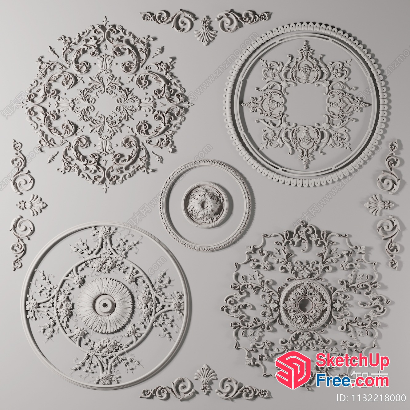 Intricate White Ceiling Decorations 3D SketchUp File