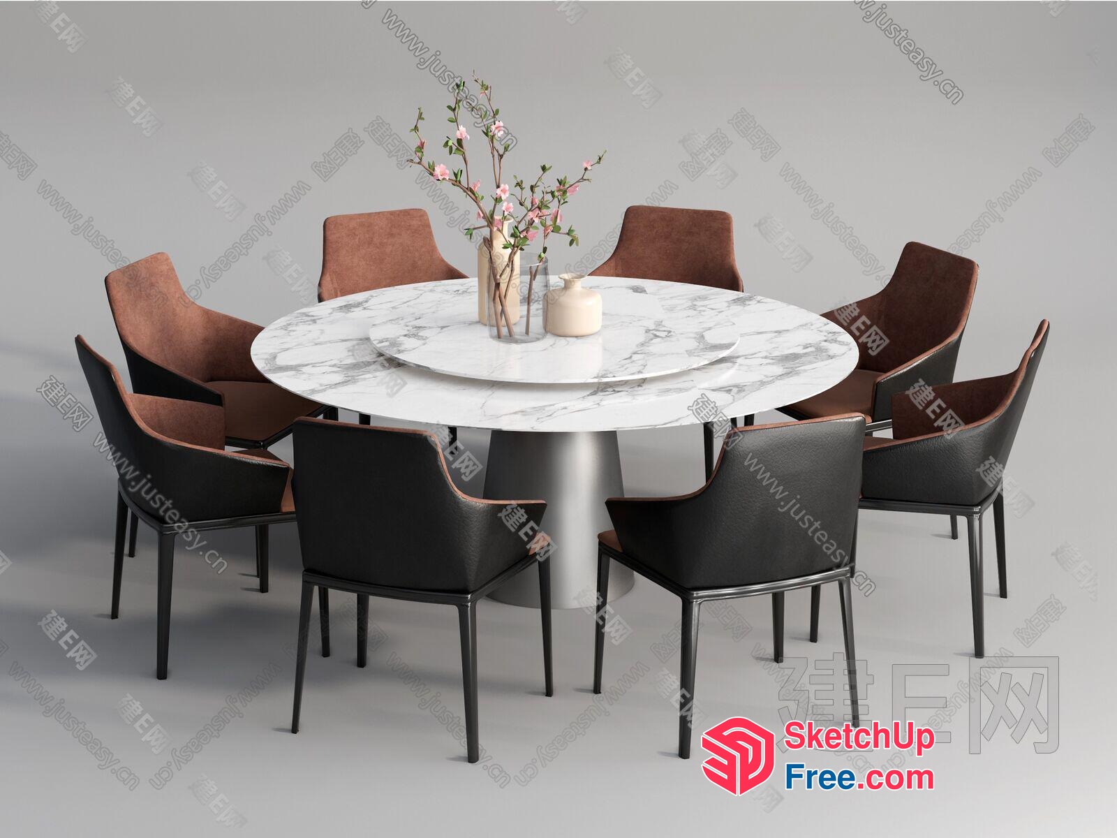 Modern Marble Dining Table And Chairs 3D SketchUp File