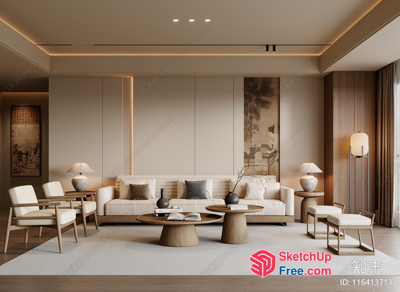 Modern Minimalist Japanese-Style Living Room 3D SketchUp File