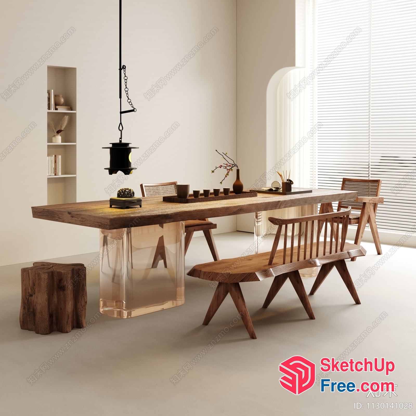 Modern Minimalist Japanese Style Dining Room 3D SketchUp File