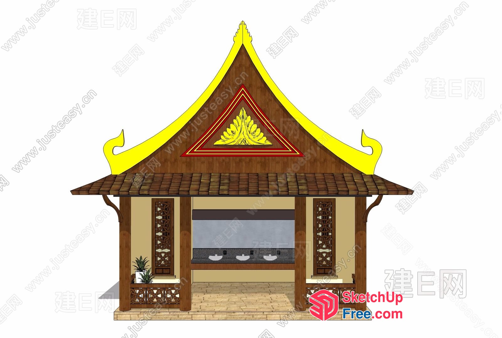 Traditional Asian-Inspired Temple Exterior 3D SketchUp File