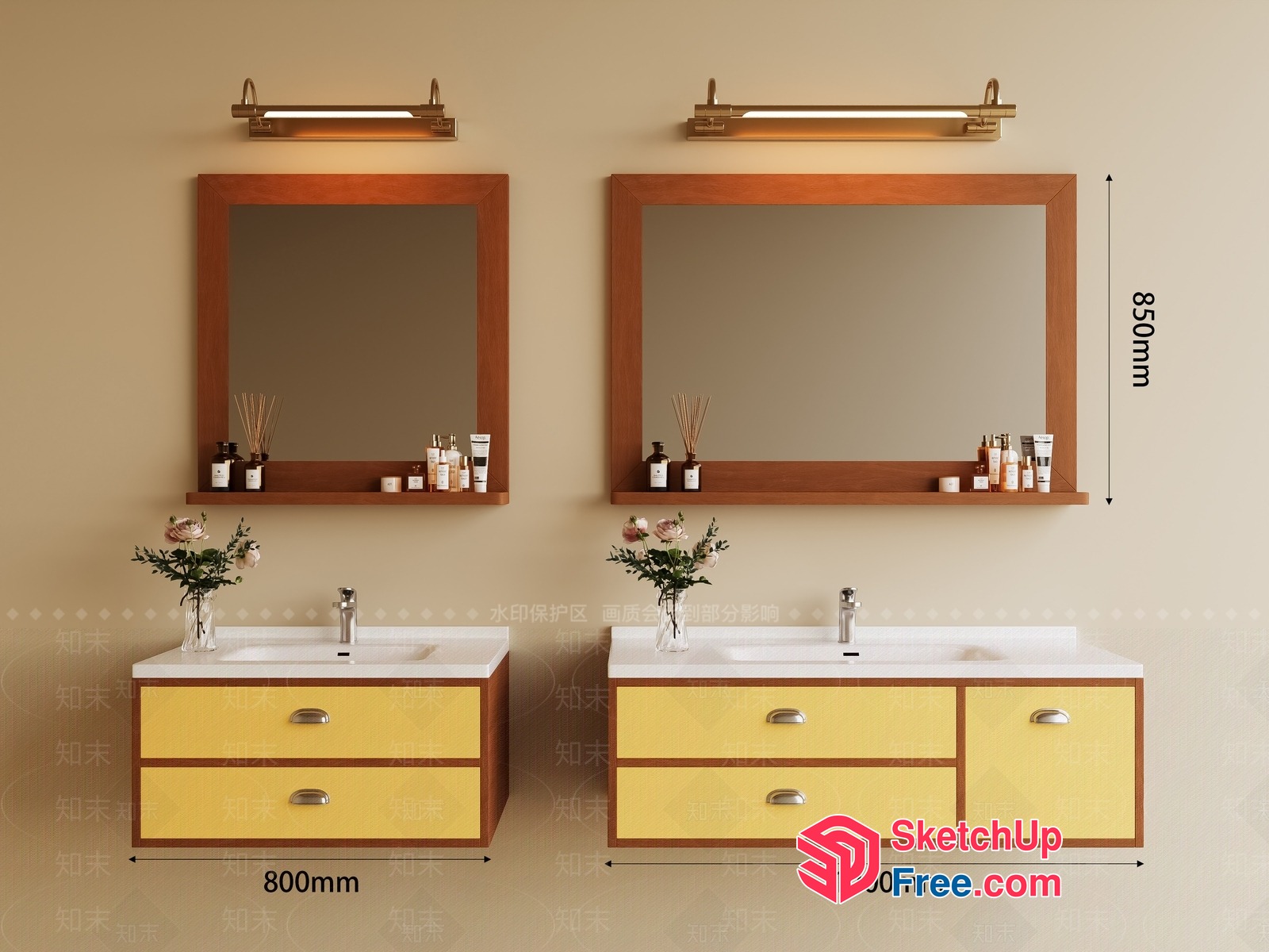 Modern Bathroom Vanity With Matching Mirrors 3D SketchUp File