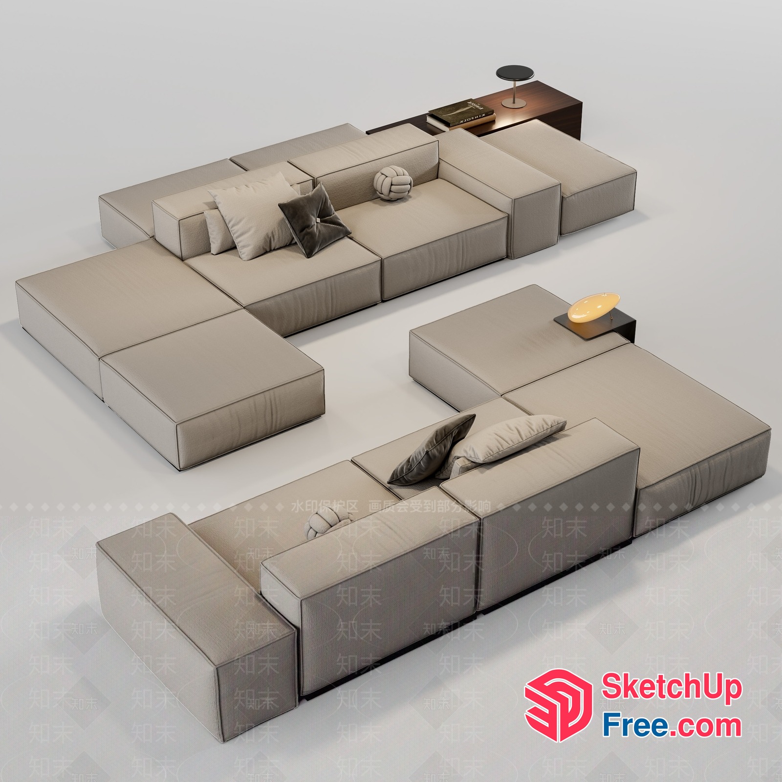 Modern Minimalist Sofa Set With Pillows And Tables 3D SketchUp File