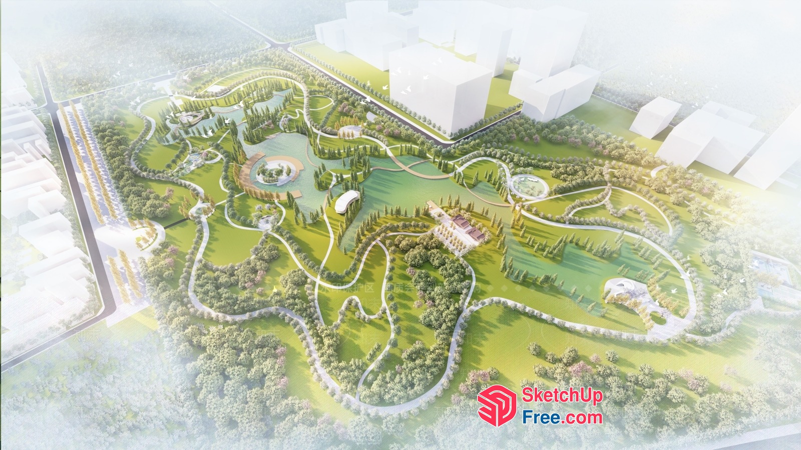 Luxurious Villa And Park Landscape Design 3D SketchUp File