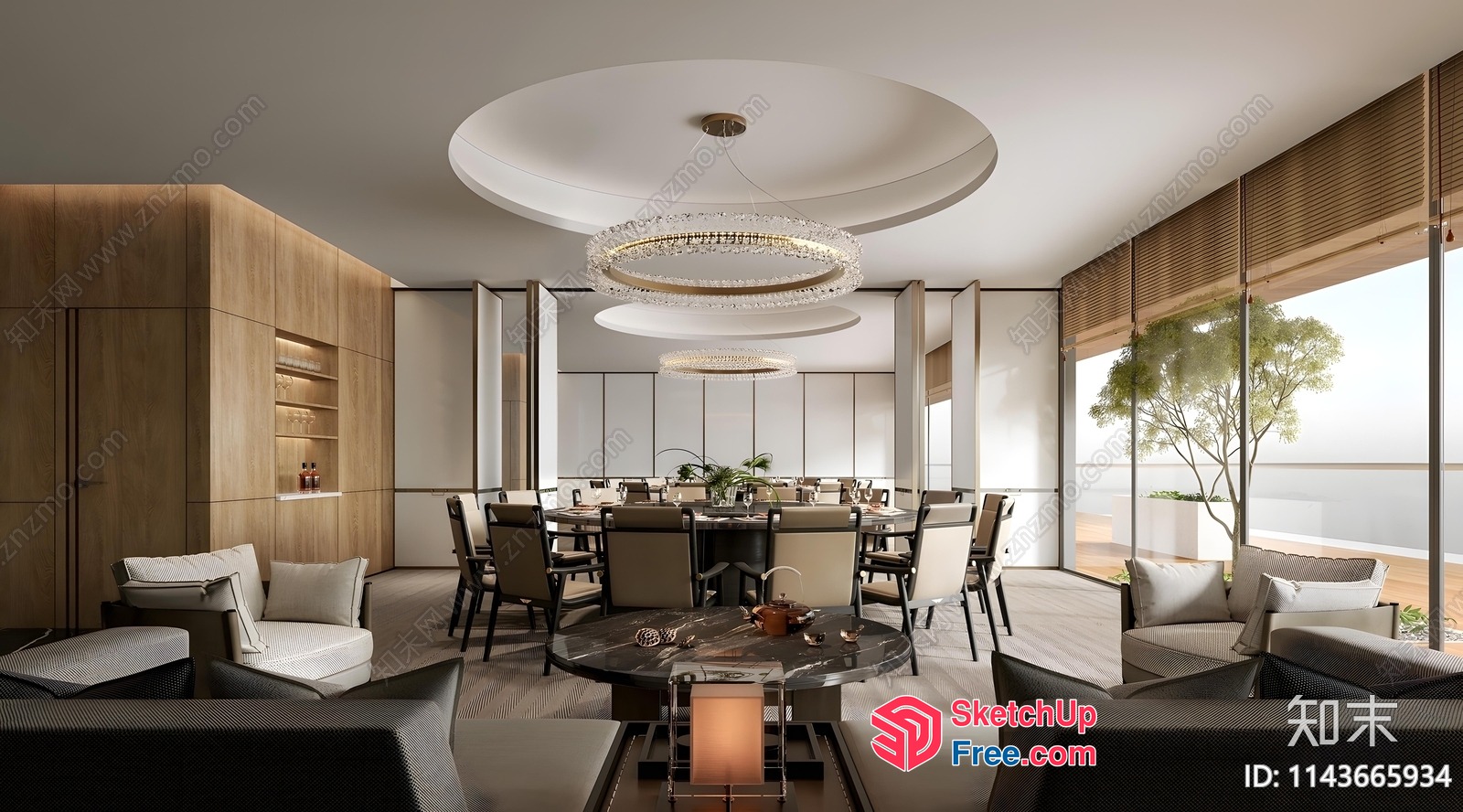 Modern Dining Room With Elegant Chandelier And Large Table 3D SketchUp File