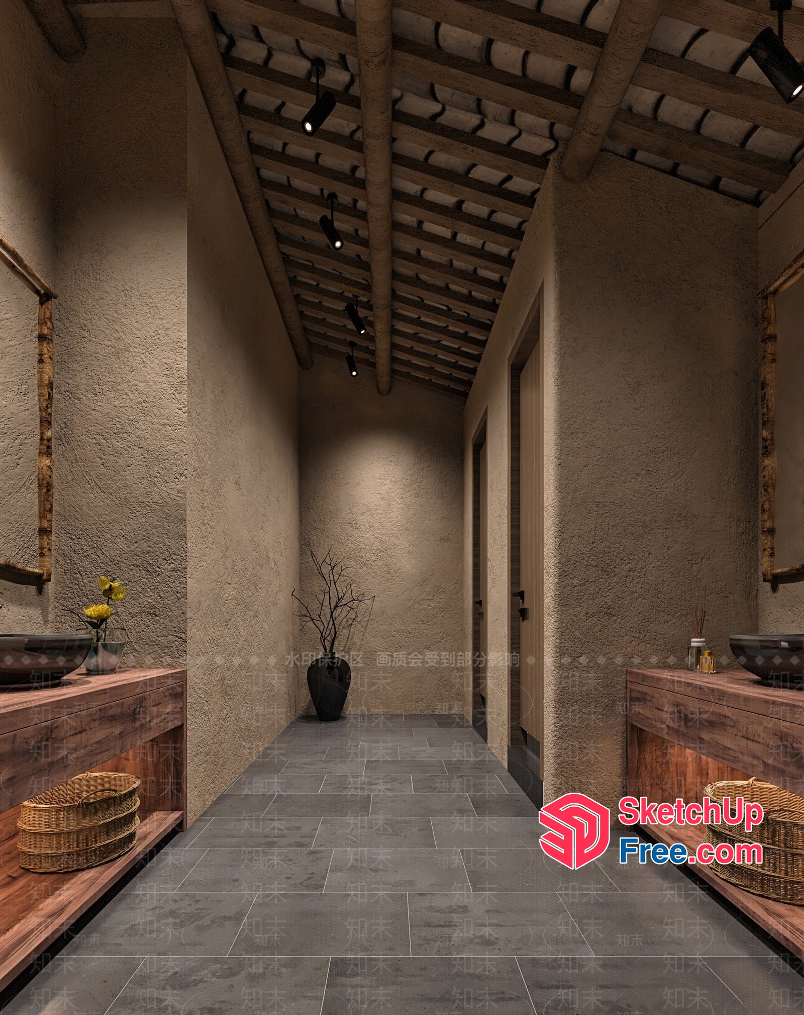 Rustic Wooden And Natural Material Hallway 3D SketchUp File