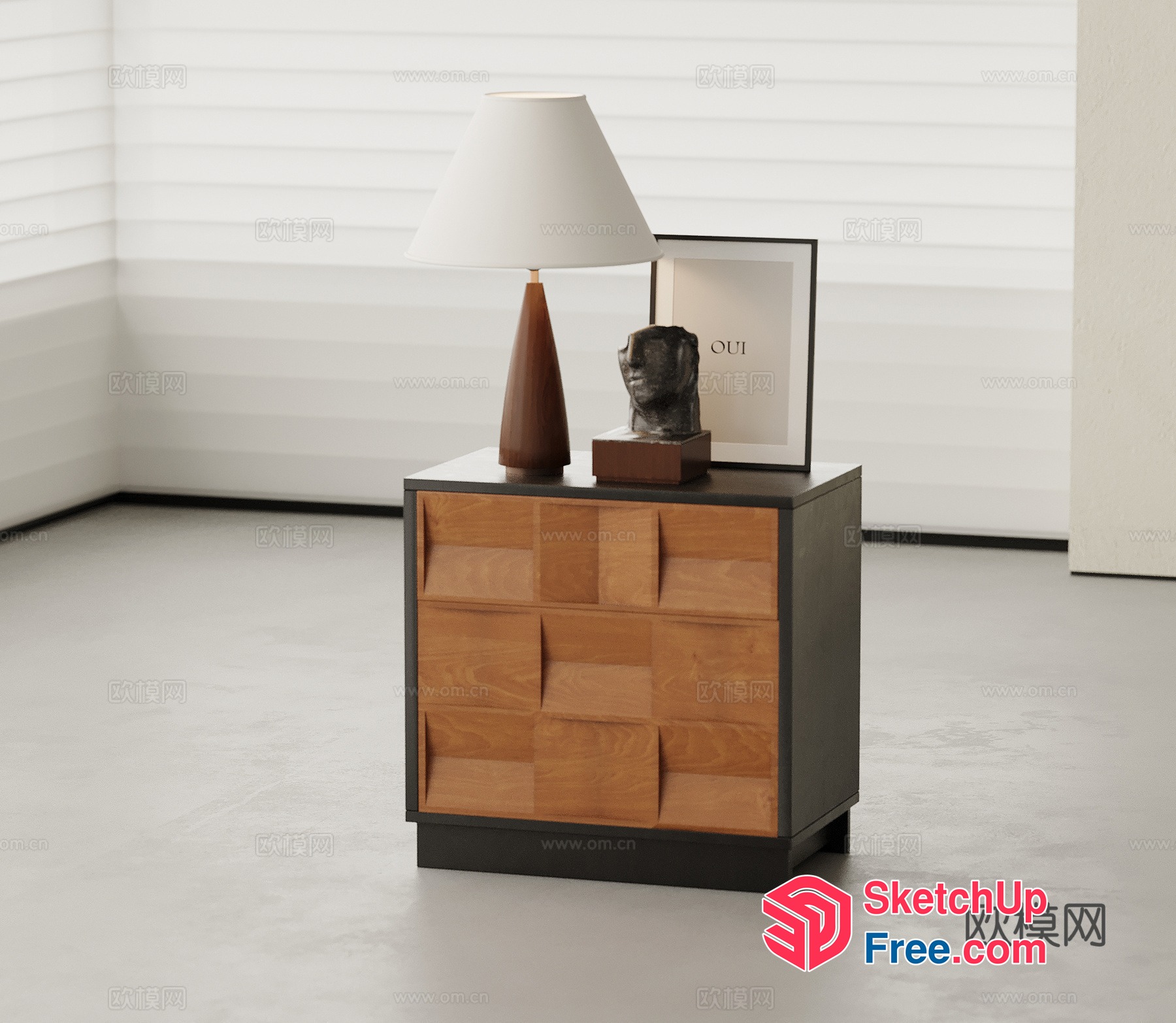 Simple Yet Elegant Bedside Table With Drawers And Decorative Items 3D SketchUp File