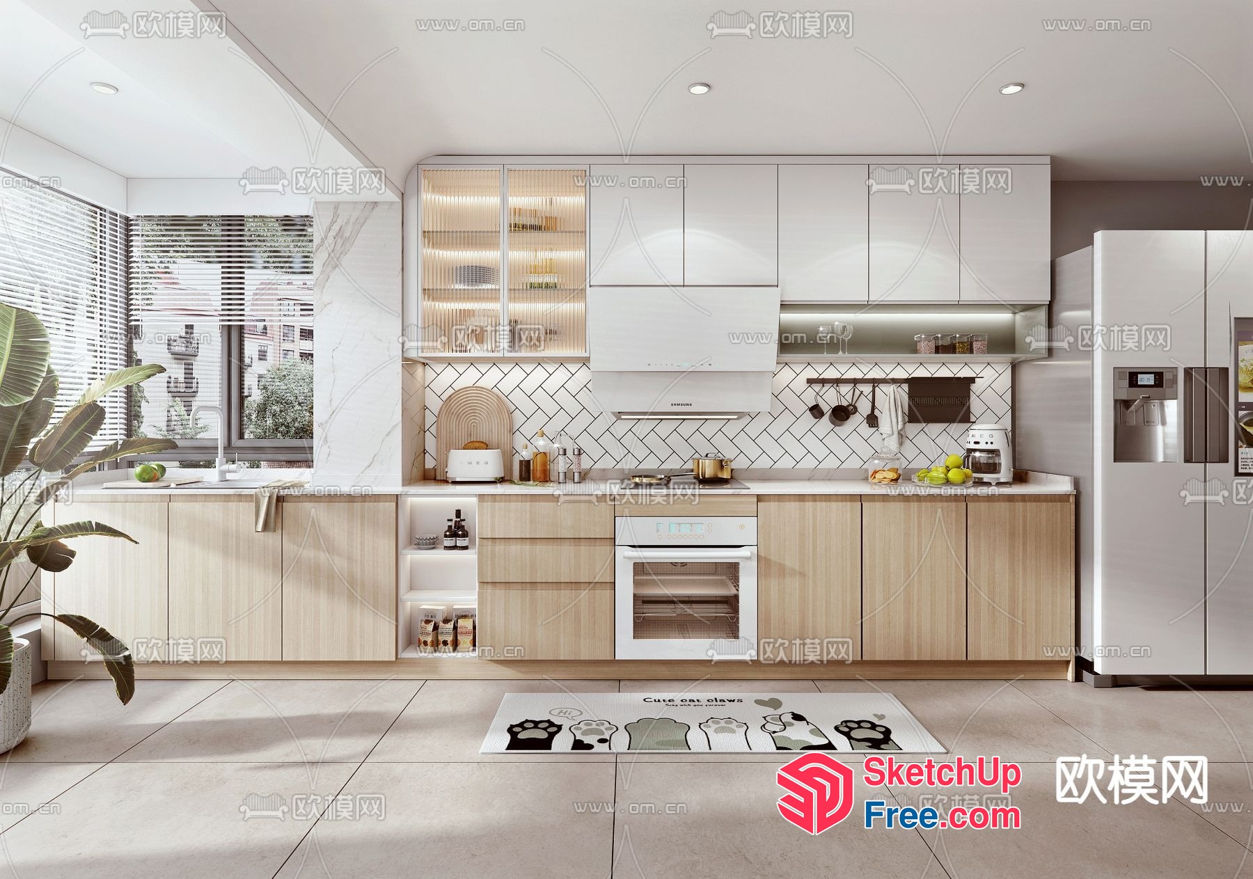 Elegant Modern Kitchen With Sleek White And Wood Accents 3D SketchUp File