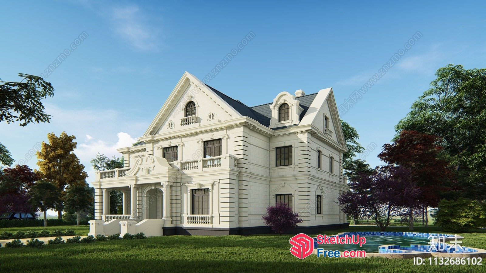 Luxurious Mansion With Elegant Architecture And Serene Surroundings 3D SketchUp File