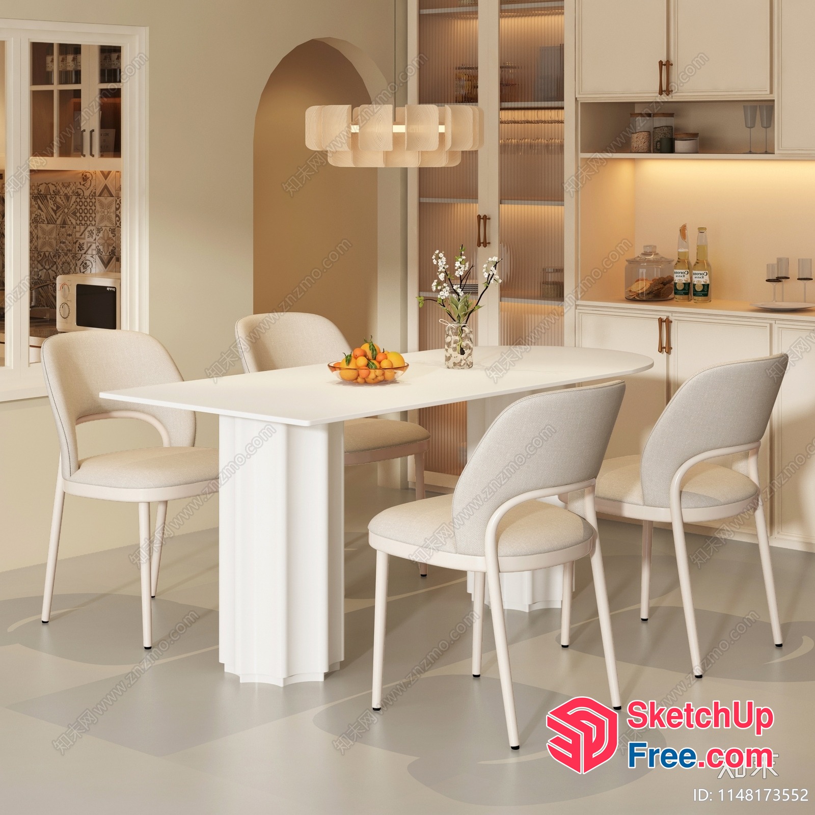 Elegant Dining Room With White Table And Chairs 3D SketchUp File