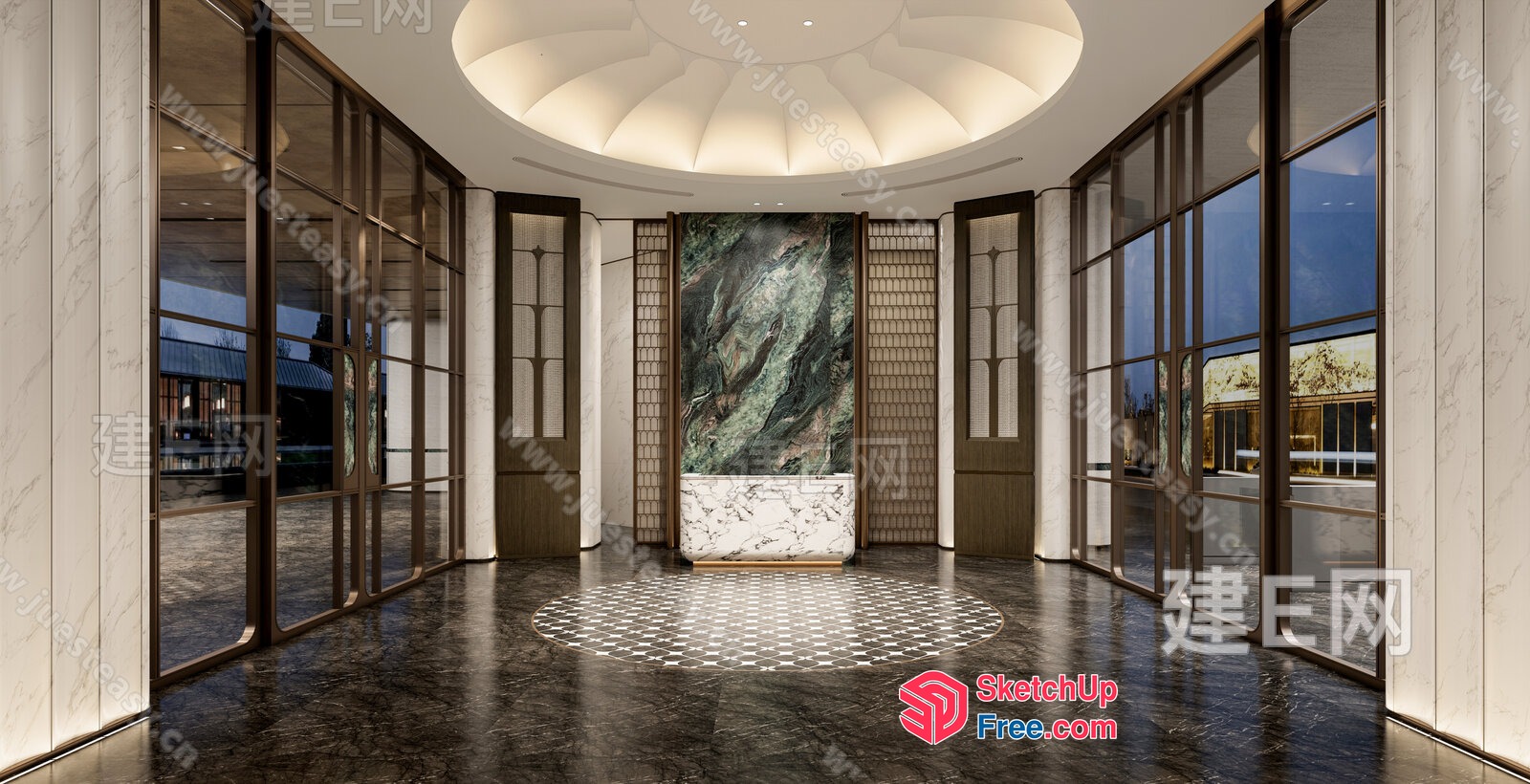 Luxurious Modern Lobby With Marble And Glass Accents 3D SketchUp File