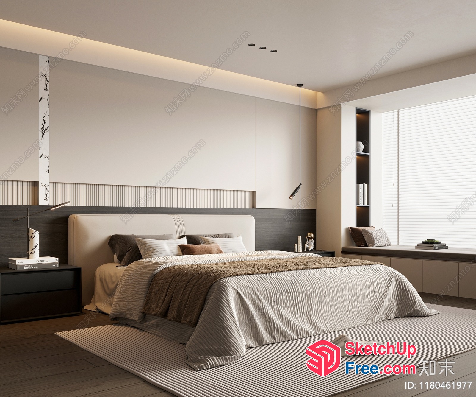 Modern Bedroom Interior With Creamy And Brown Decor 3D SketchUp File