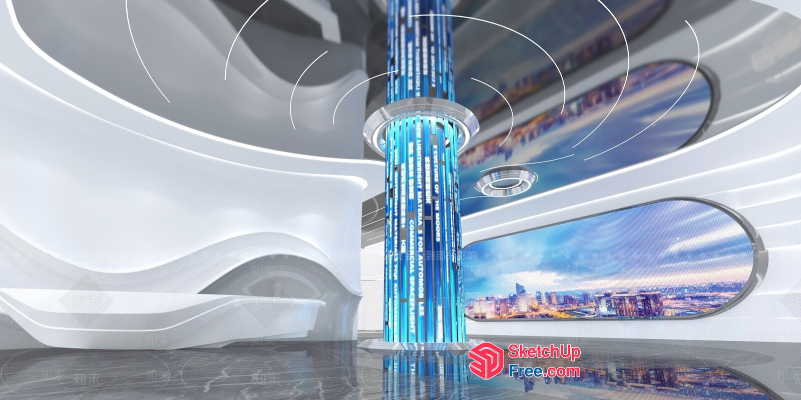 Futuristic Interior With Sleek Pillars And Modern Lighting 3D SketchUp File