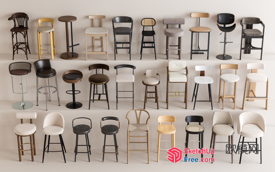 Modern And Stylish Bar Stools Collection 3D SketchUp File