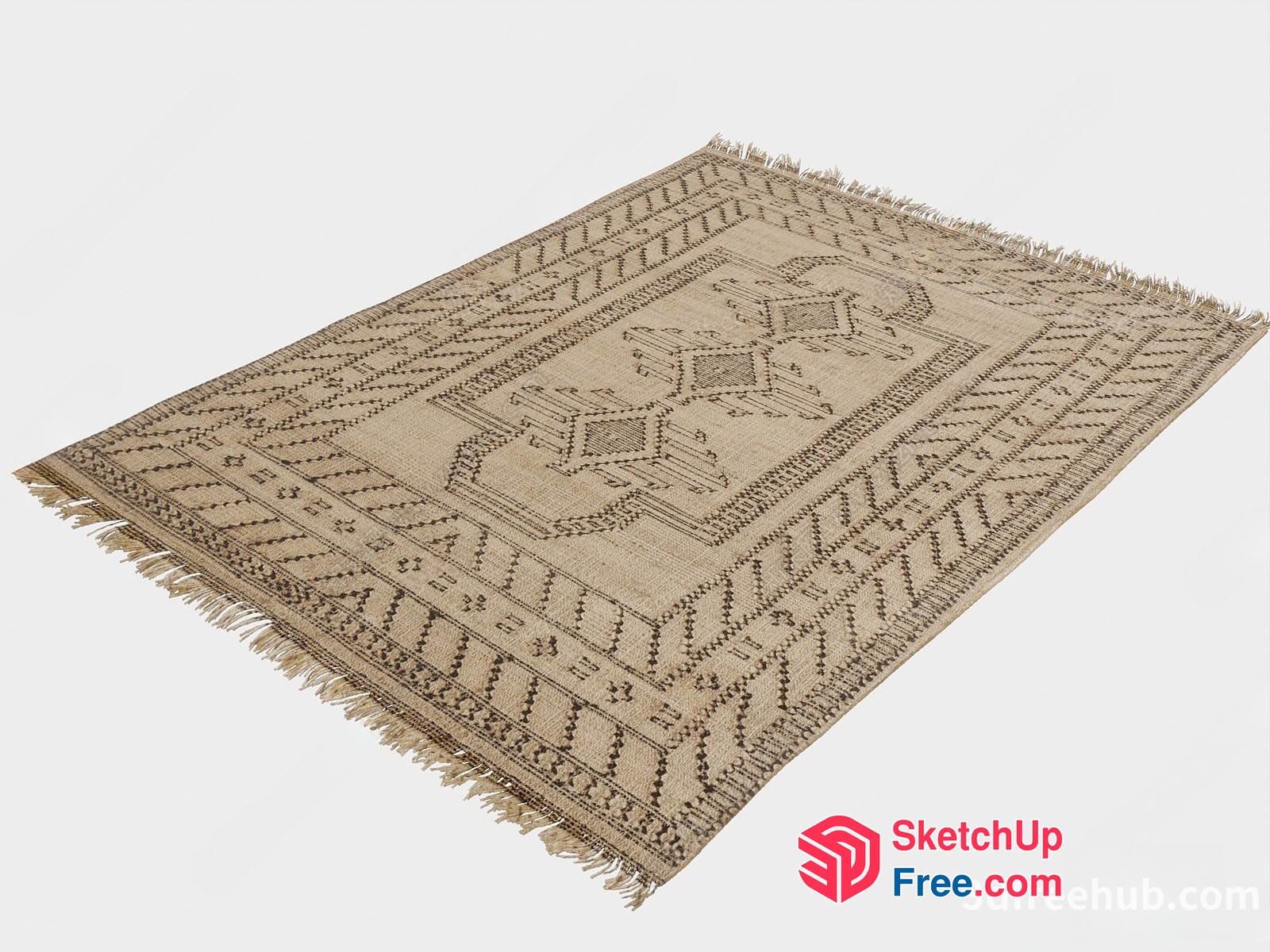 Traditional Patterned Rug With Fringe Edges 3D SketchUp File