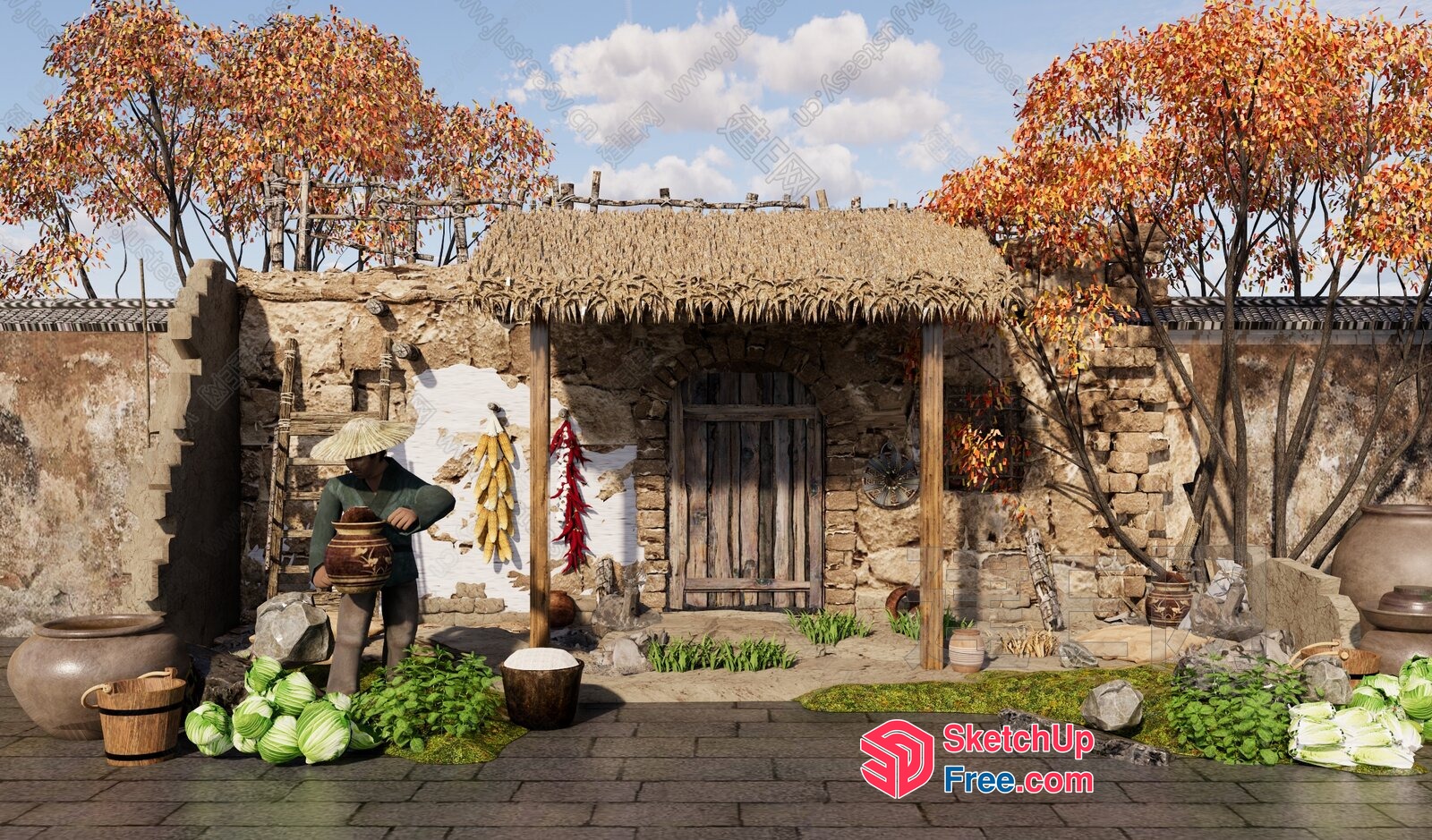 Rustic Asian Farmer'S Market Scene 3D SketchUp File