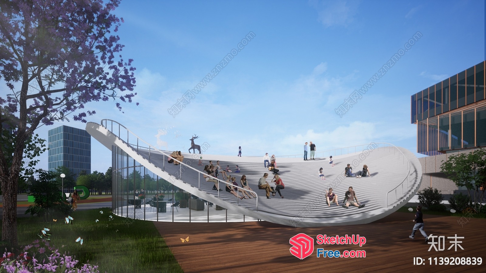Curved Staircase With Glass Wall And Modern Design 3D SketchUp File