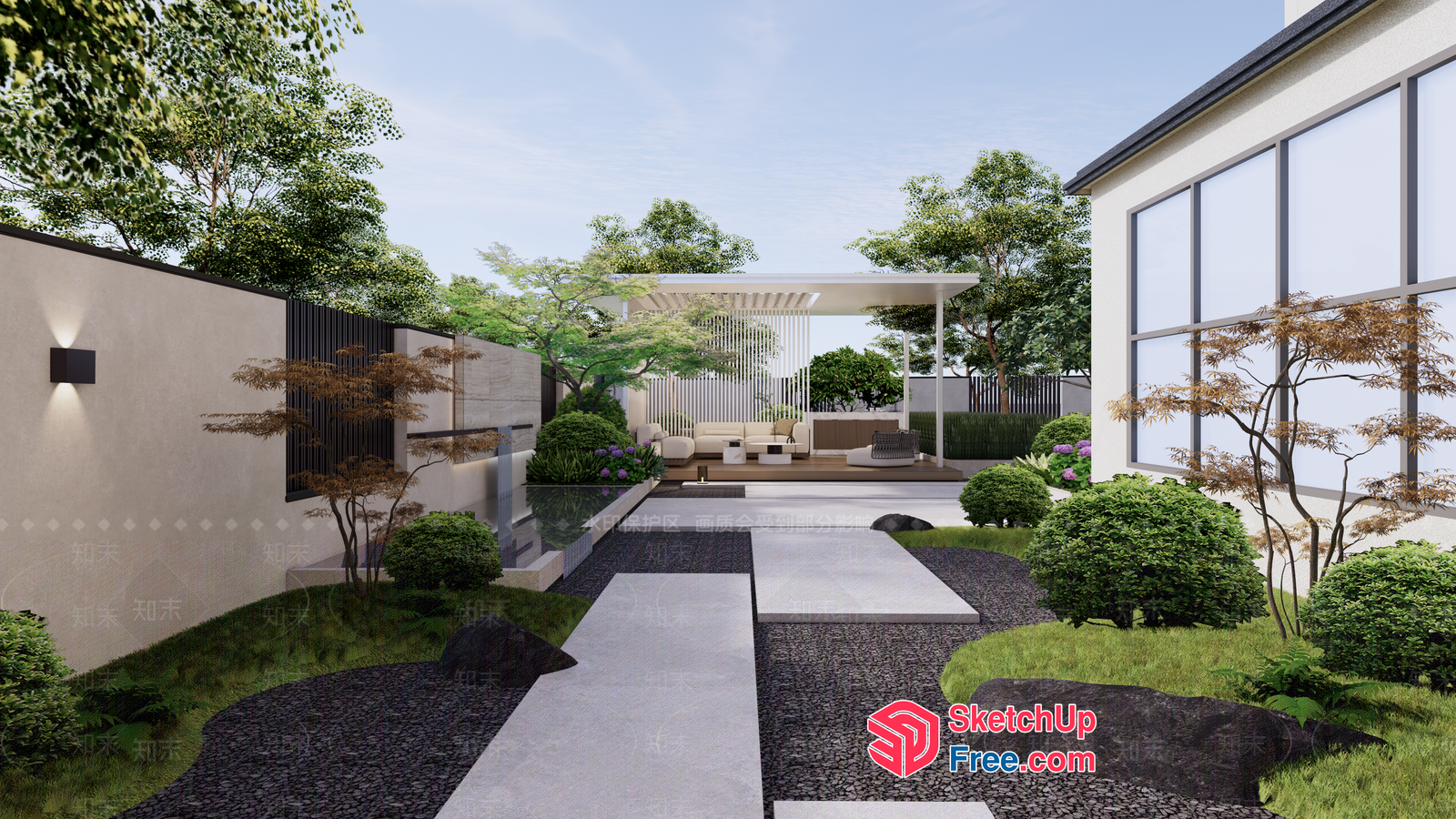 Modern Japanese-Inspired Garden With Minimalist Architecture 3D SketchUp File