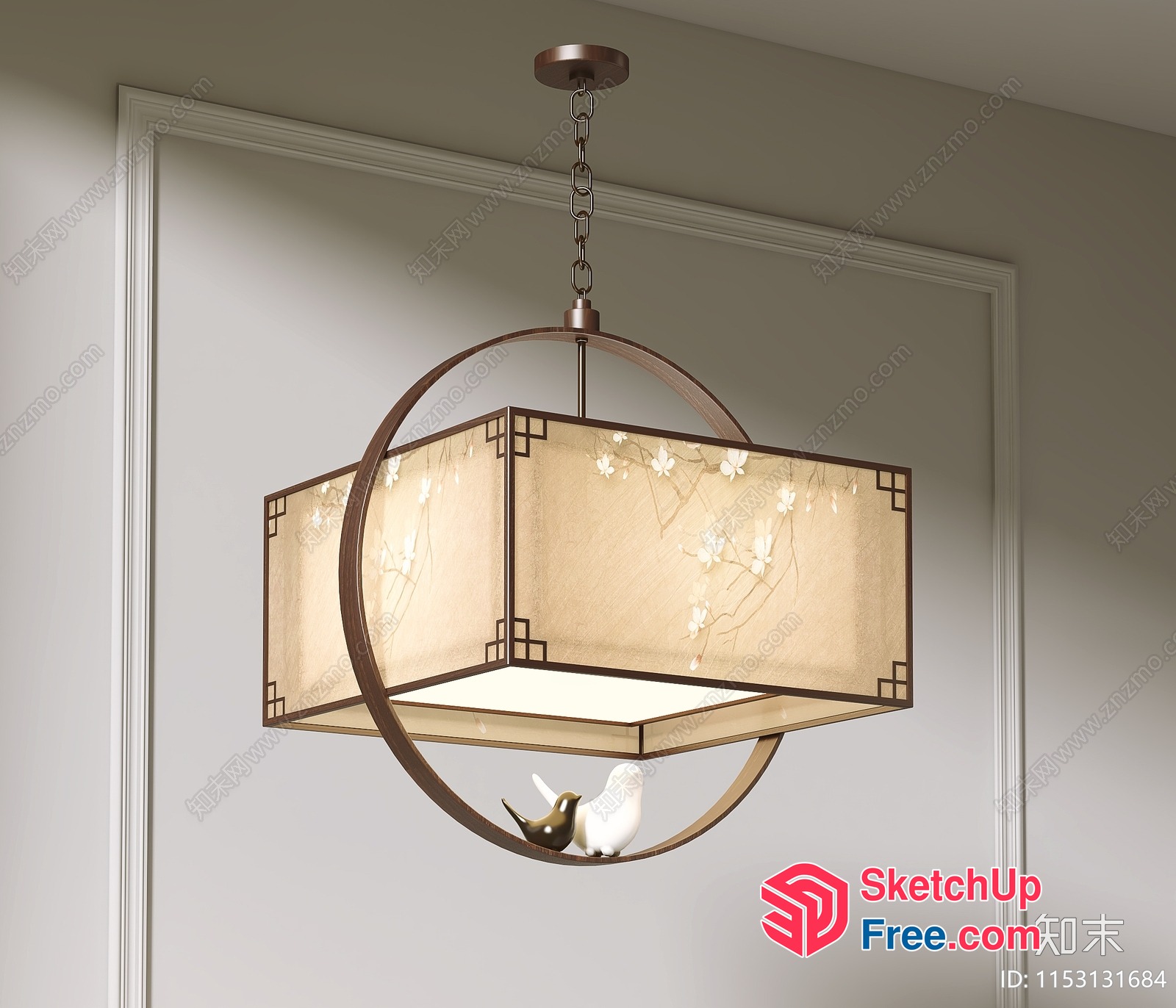 Elegant Hanging Light Fixture With Bird Decor 3D SketchUp File