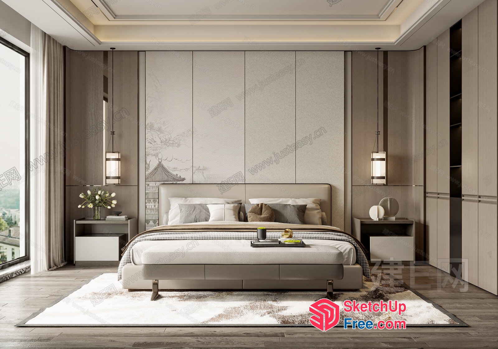Elegant Modern Bedroom With Asian-Inspired Decor 3D SketchUp File