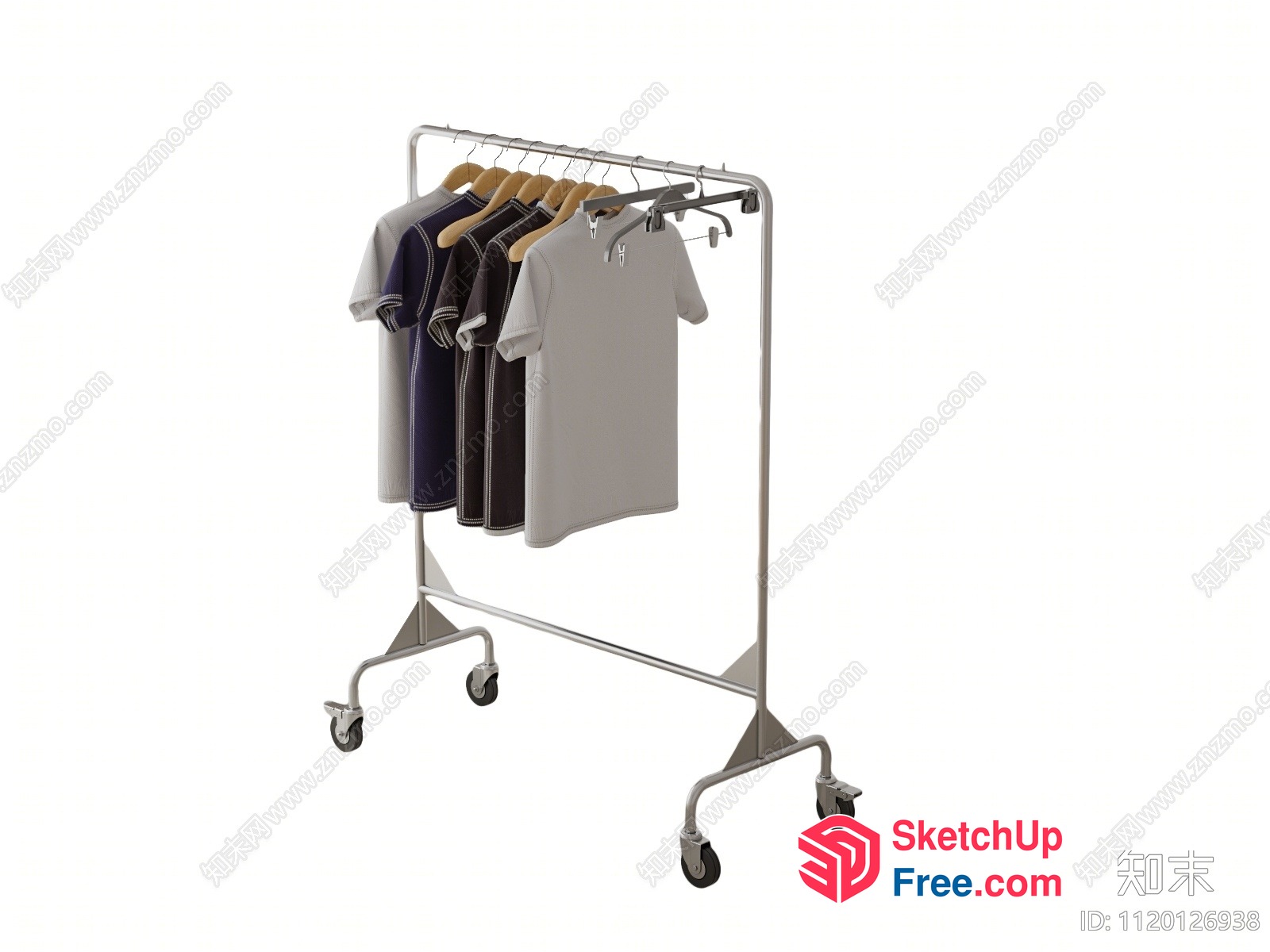 Rolling Clothing Rack With T-Shirts On Hangers 3D SketchUp File