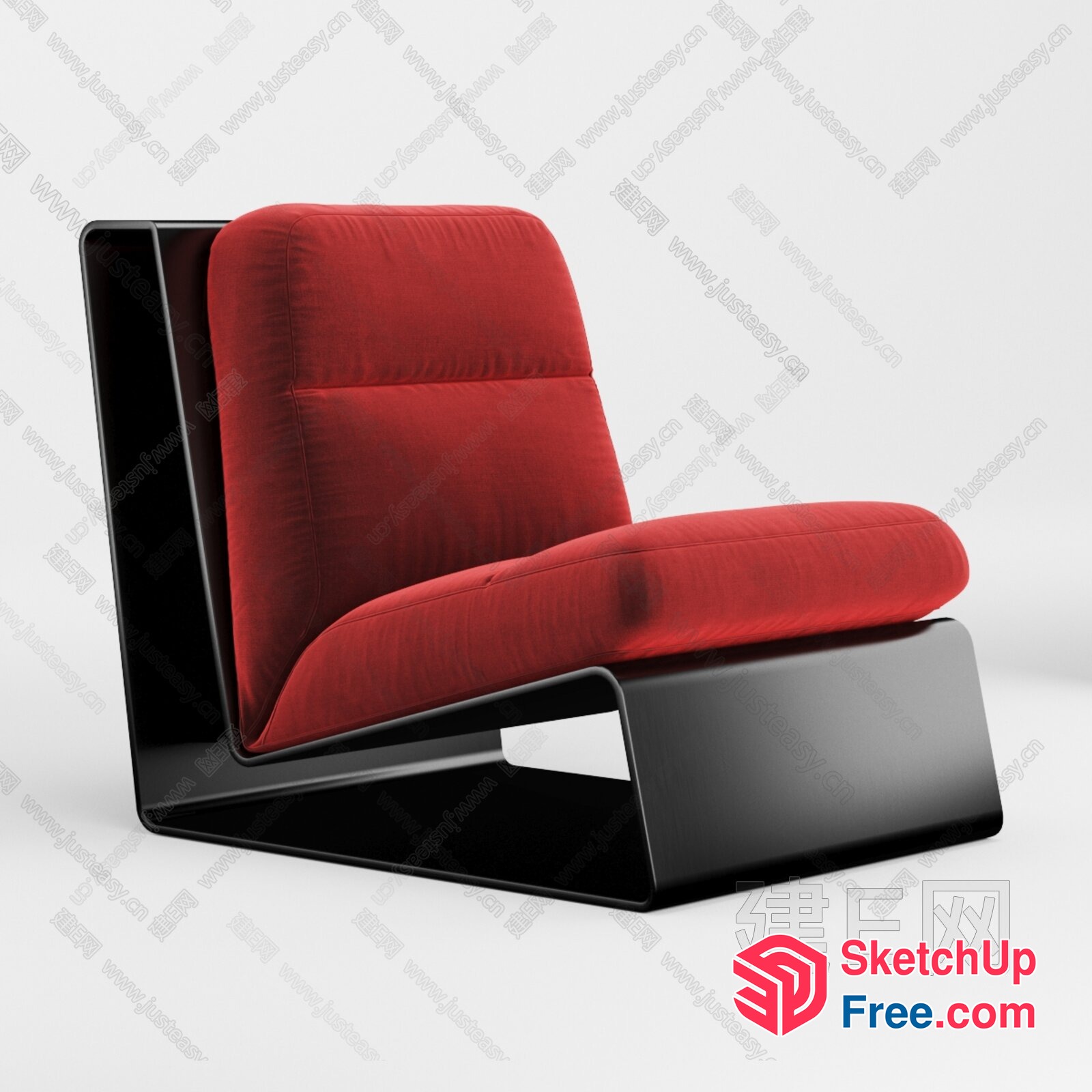 Modern Red Chair With Sleek Black Base 3D SketchUp File