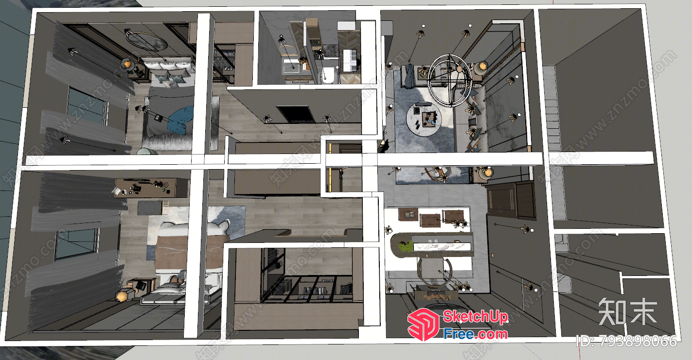 Modern Apartment Plan With Sleek Furniture 3D SketchUp File