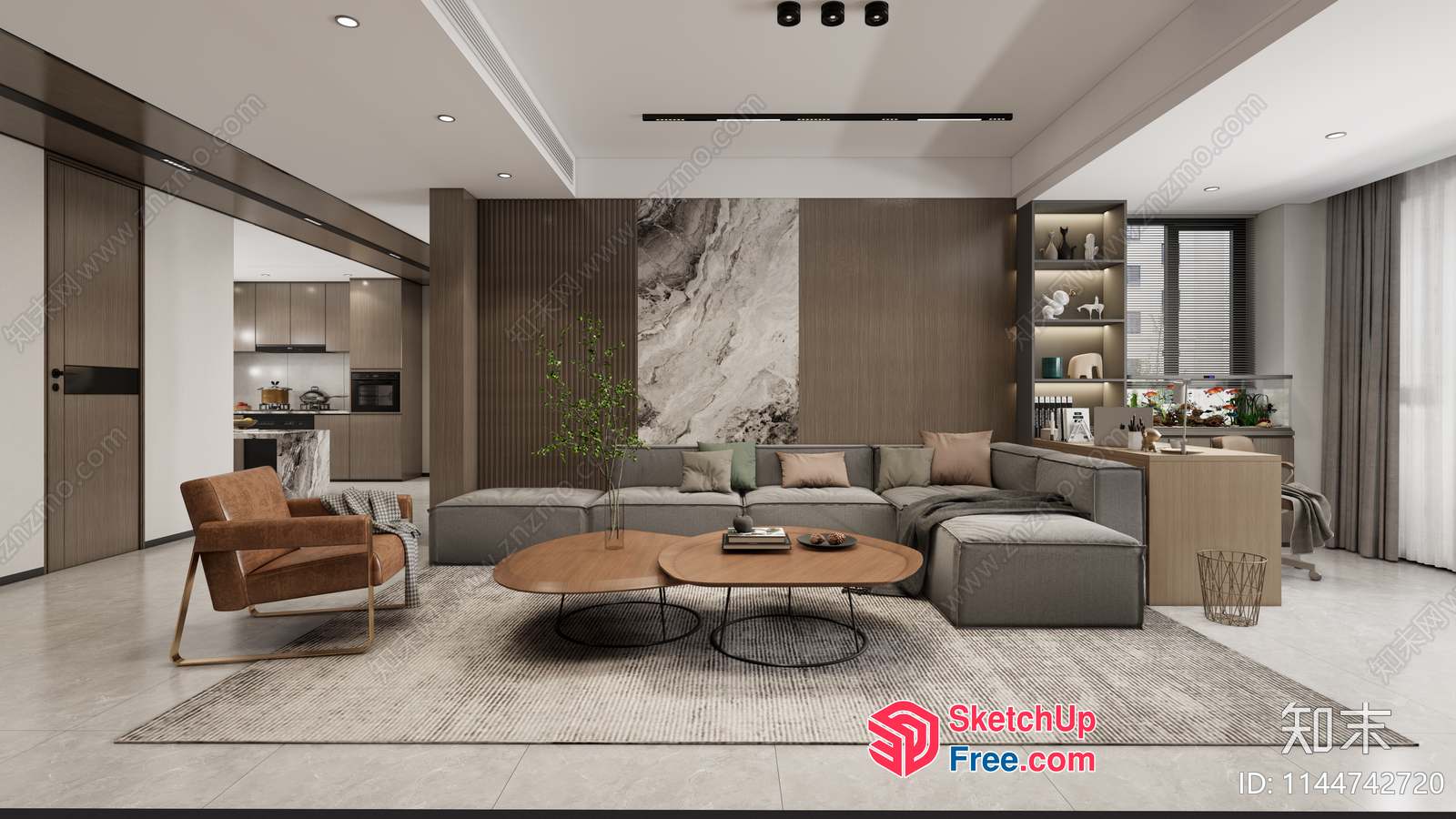 Modern Living Room With Neutral Color Scheme 3D SketchUp File