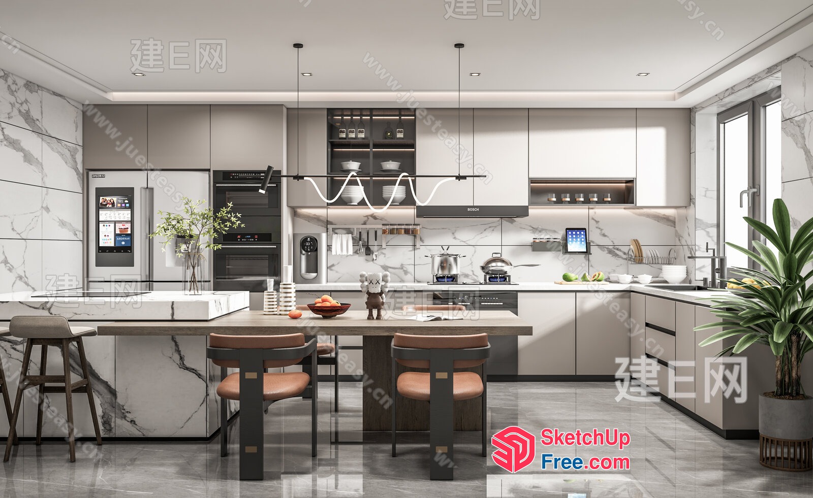 Modern Kitchen Design With Sleek Appliances And Stylish Lighting 3D SketchUp File