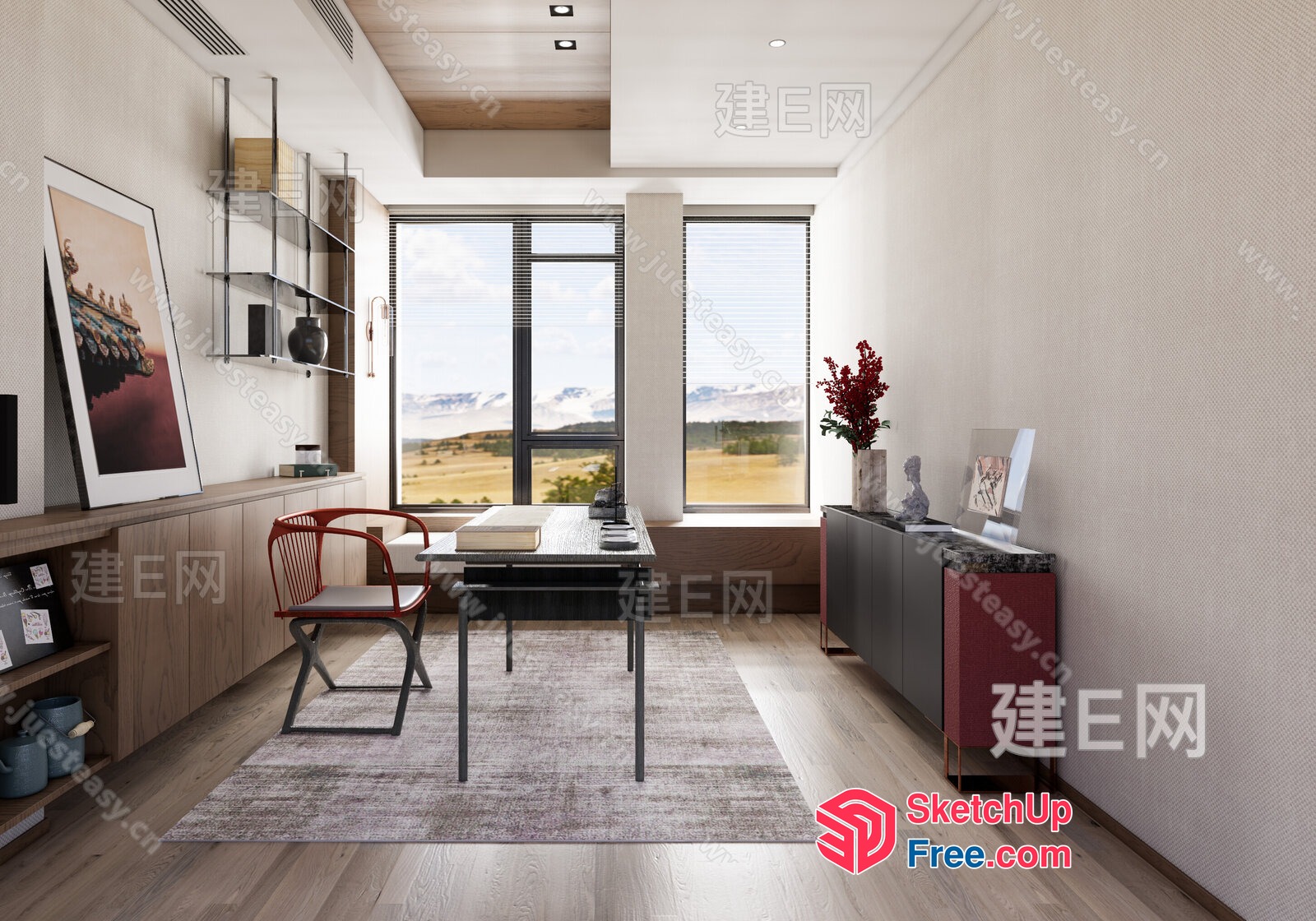 Modern Office Interior With Desk And Chairs 3D SketchUp File
