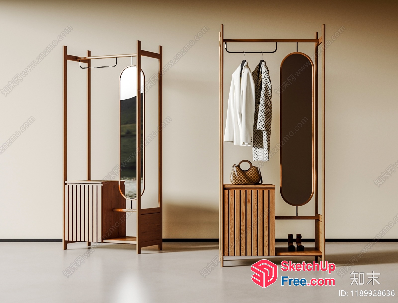 Modern Minimalist Wood And Mirror Interior Design 3D SketchUp File