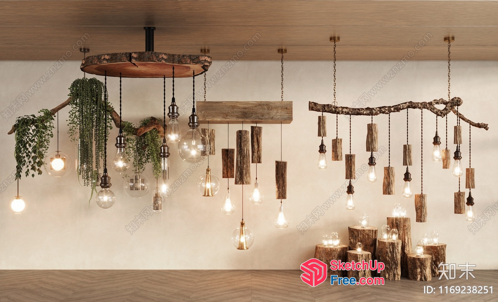 Rustic Wooden And Glass Light Fixture Display 3D SketchUp File