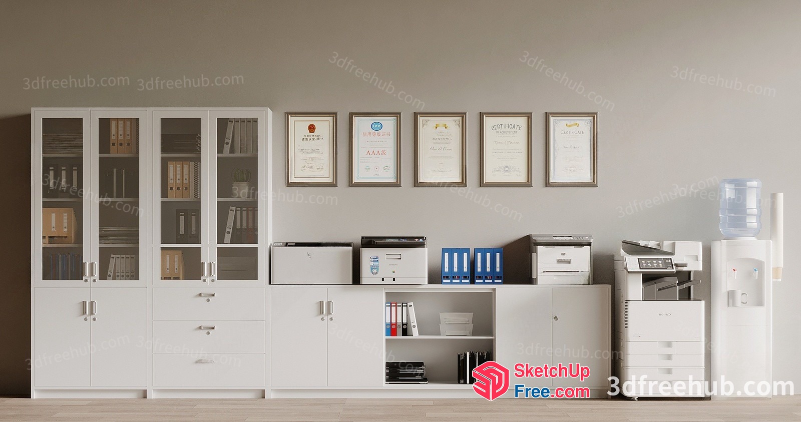Office Furniture Collection With Certificates On The Wall 3D SketchUp File