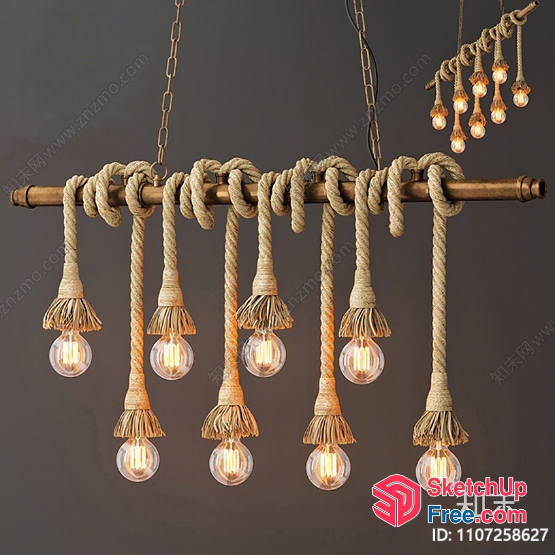 Vintage Rope Light Fixture With Hanging Bulbs 3D SketchUp File