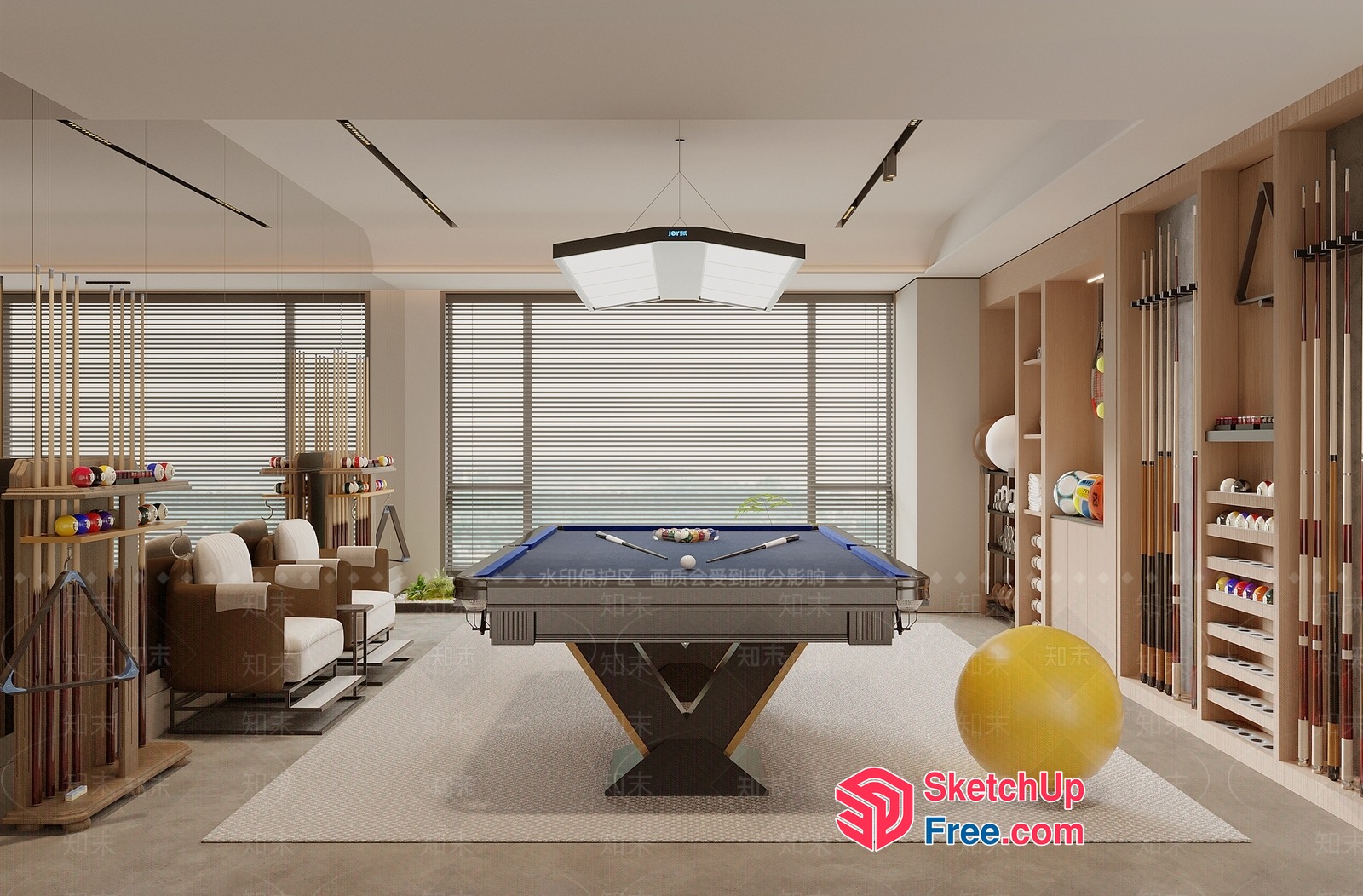 Modern Billiard Room Interior Design With Elegant Furniture 3D SketchUp File
