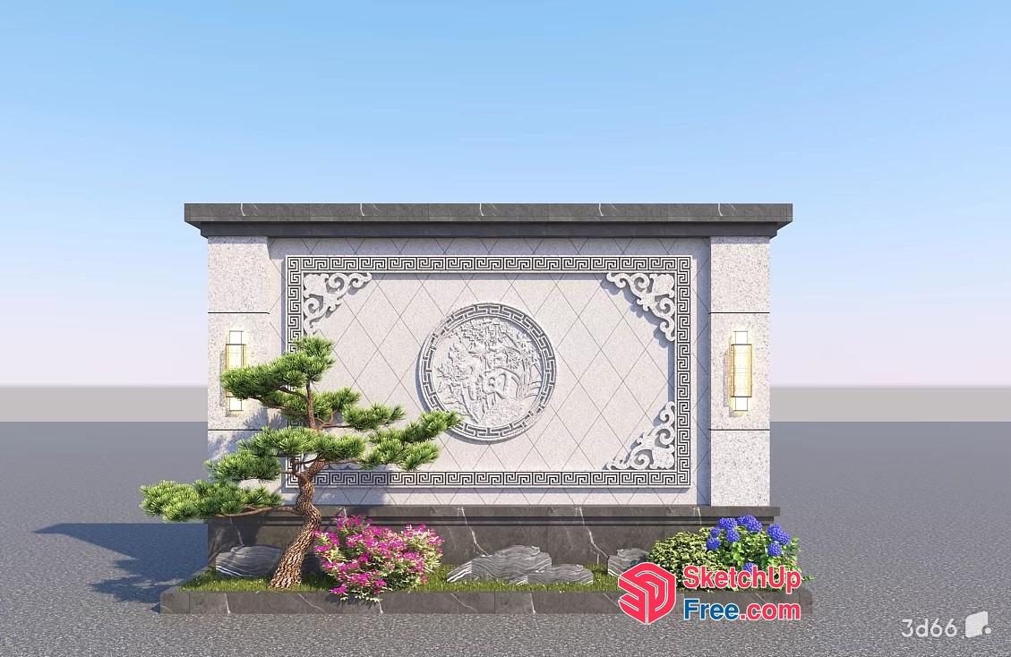 Asian-Inspired Exterior Decor With Carved Design 3D SketchUp File