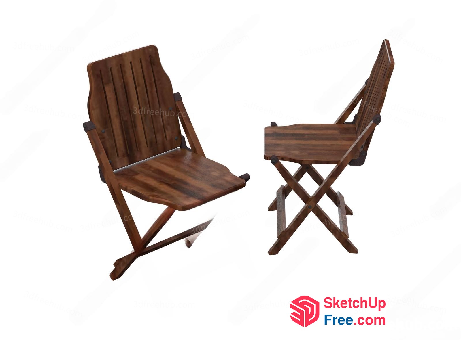 Wooden Folding Chair With Striped Design 3D SketchUp File