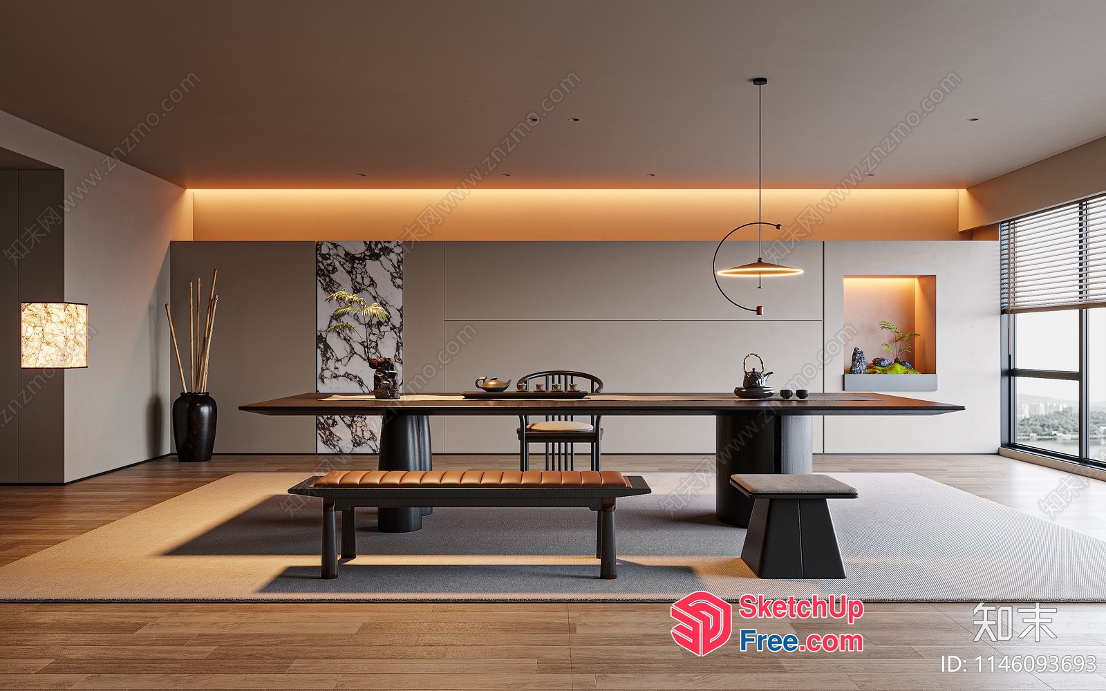 Minimalist Japanese Style Dining Room With Modern Furniture 3D SketchUp File