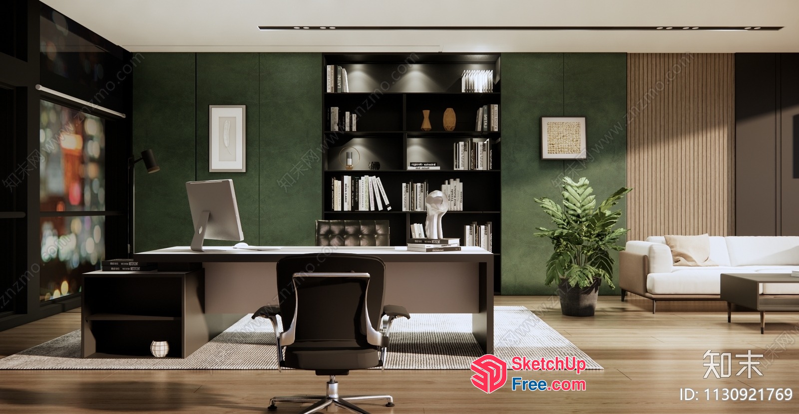 Modern Office Space With Sleek Furniture And Green Accent Wall 3D SketchUp File