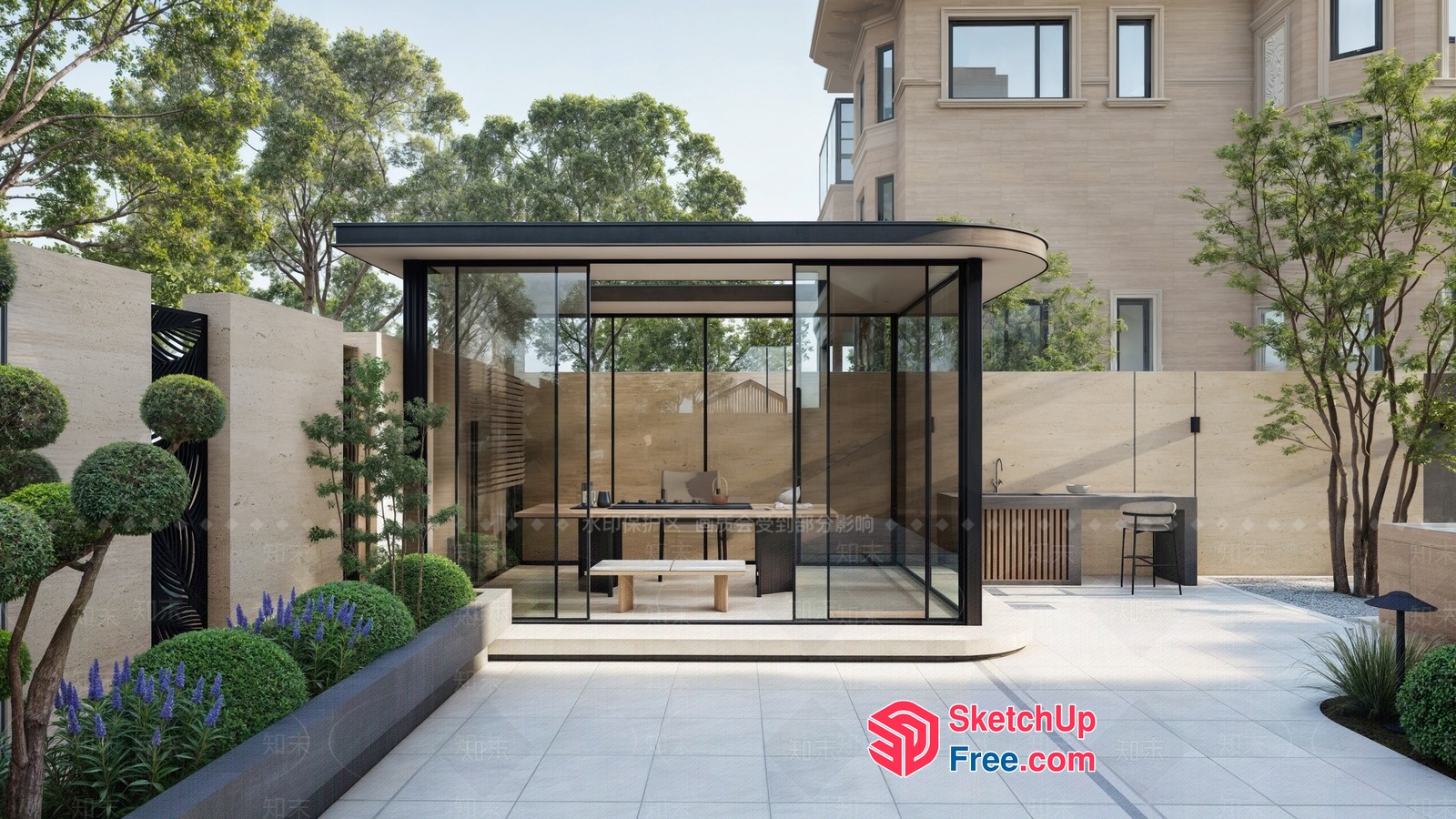 Modern Glass Curtain Wall Villa Exterior 3D SketchUp File