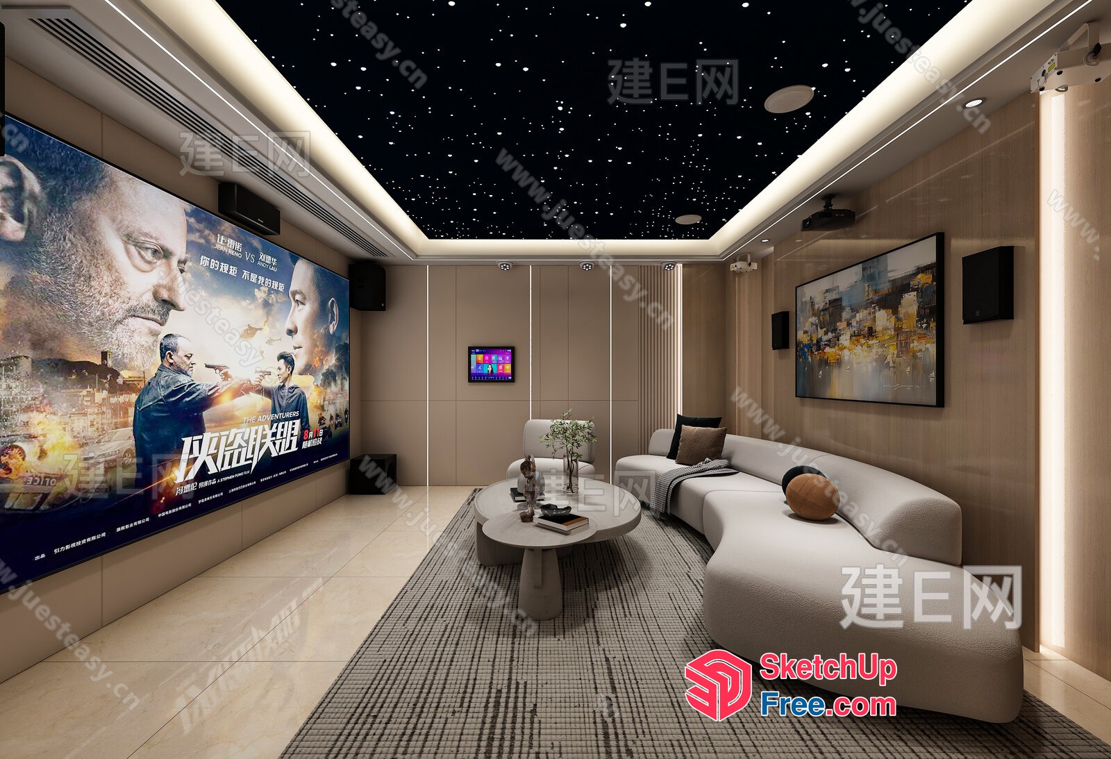 Luxurious Modern Living Room With Large Screen Tv 3D SketchUp File