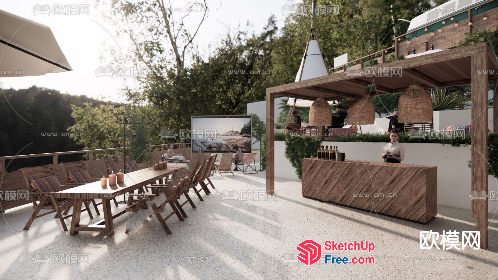 Outdoor Dining Area With Bar 3D SketchUp File