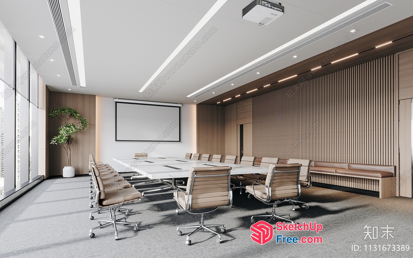 Modern Conference Room With Large Table And Projector 3D SketchUp File