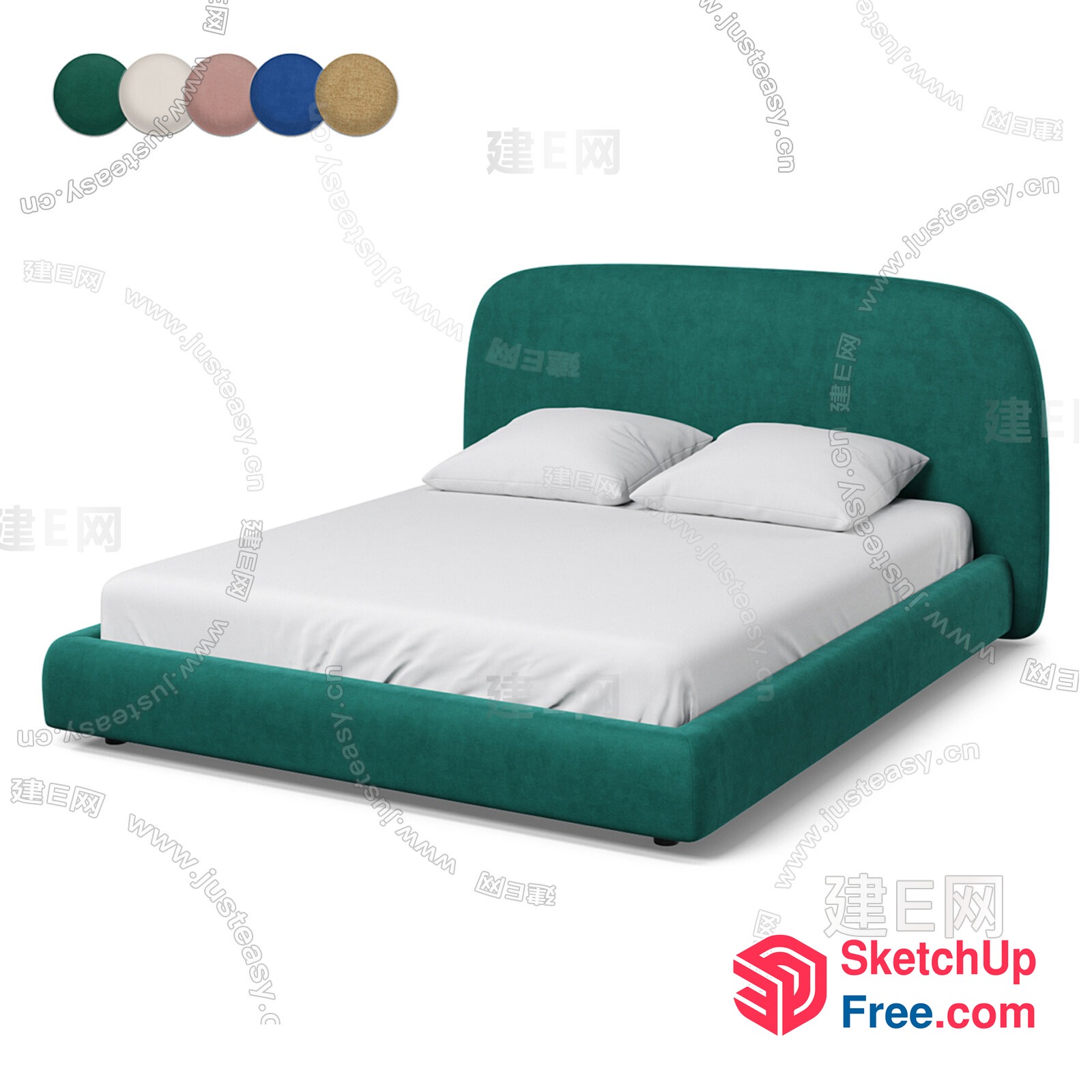 Modern Teal Bed With Matching Headboard 3D SketchUp File