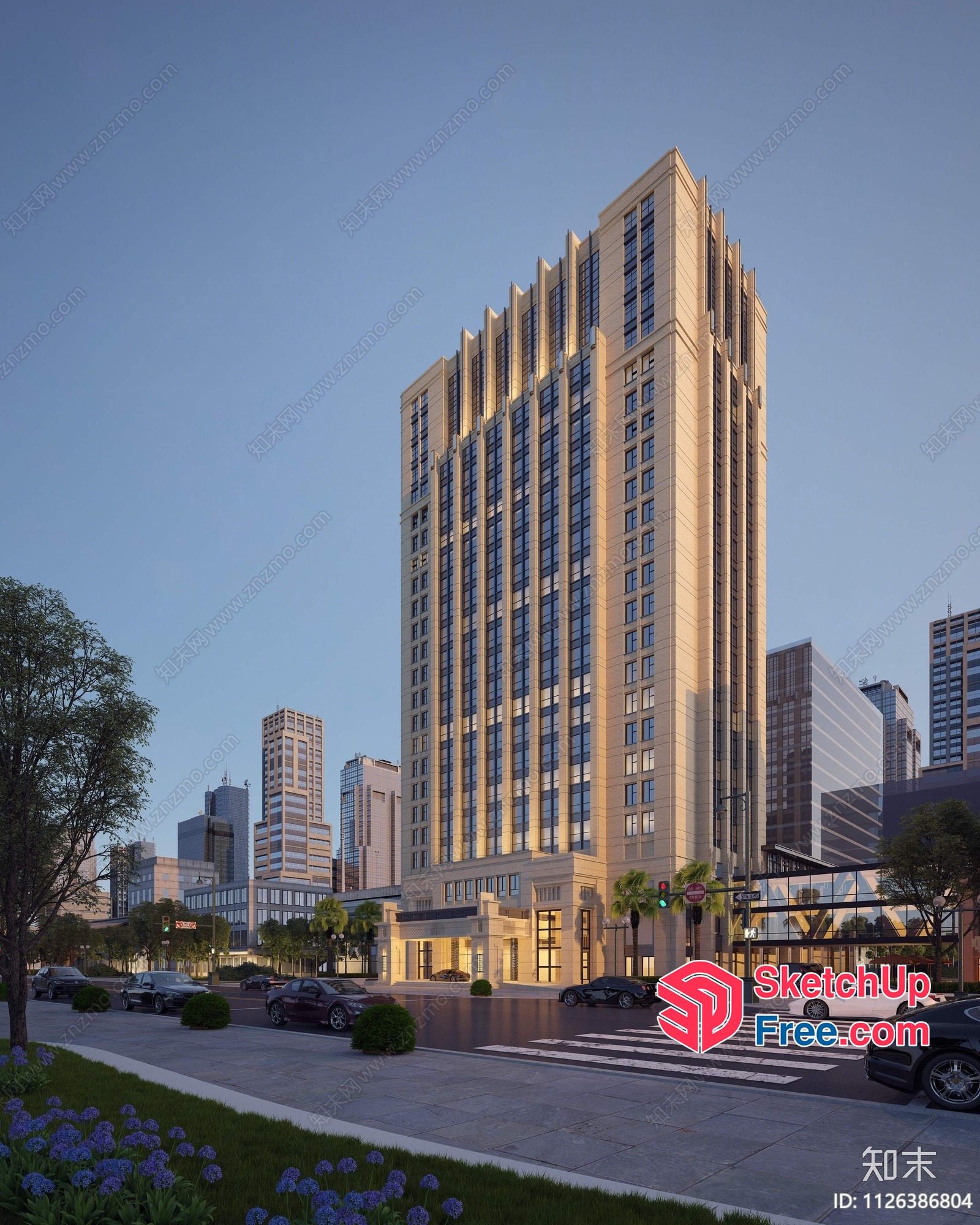 Tall Building With Cars Parked In Front 3D SketchUp File