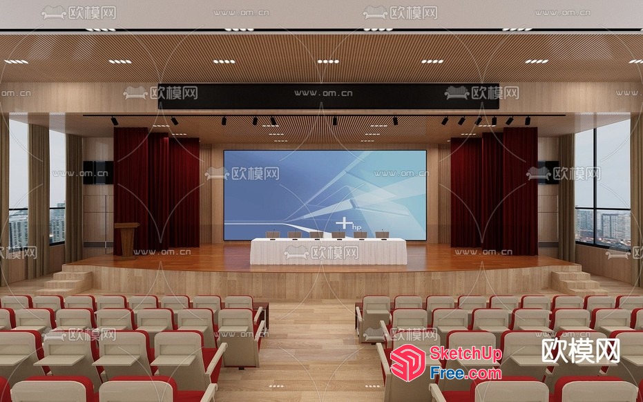 Conference Room With Large Screen And Seating 3D SketchUp File