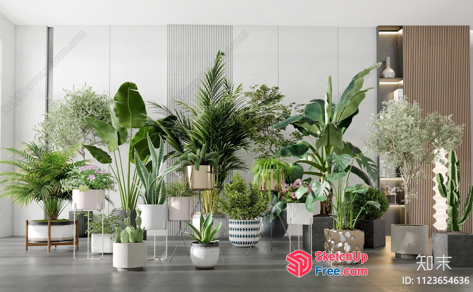 Luxurious Modern Interior With An Array Of Potted Plants 3D SketchUp File